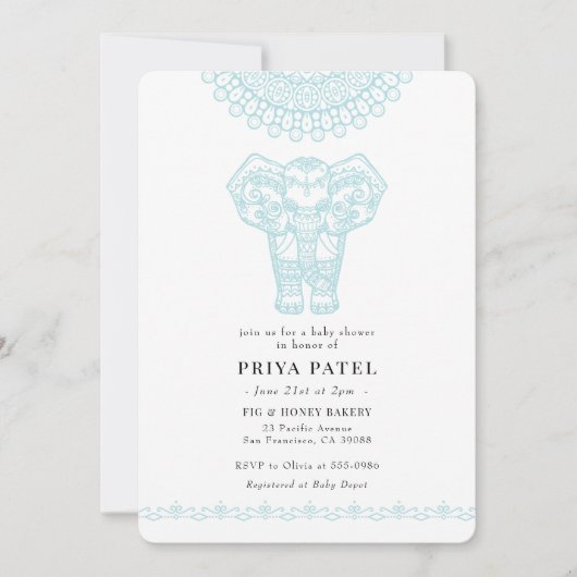 象インディアンブルーベビーシャワー招待状 招待状 (正面)