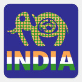 象インド色彩の鮮やか象 スクエアシール (正面)