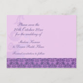 象エレガントのダマスクは日付を紫色のカードを保存 案内ポストカード (裏面)