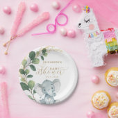 象エレガントの赤ちゃんシャワー水彩緑 ペーパープレート (パーティー)