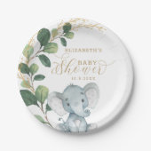 象エレガントの赤ちゃんシャワー水彩緑 ペーパープレート (正面)