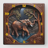 象エレガント象静かな滝の風景 スクエア壁時計 (正面)