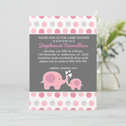 象カスタム水玉模様女の子シャワー 招待状 (スタンド正面)