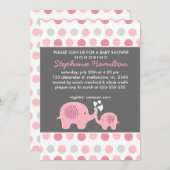 象カスタム水玉模様女の子シャワー 招待状 (正面/裏面)
