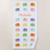 象カラフルのビーチ子供へタオル ビーチタオル (正面)