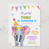 象カラフルパーティーキッド誕生日 招待状 (正面)