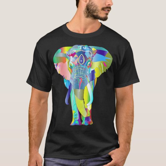 象カラフルユニセックス Tシャツ (正面)