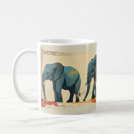 象カラフルヴィンテージ コーヒーマグカップ (左)