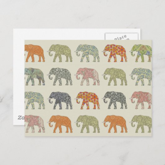 象カラフル動物のコンテンポラリー模様 ポストカード (正面/裏面)
