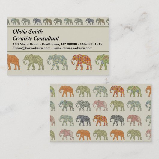 象カラフル動物のコンテンポラリー模様 名刺 (正面/裏面)