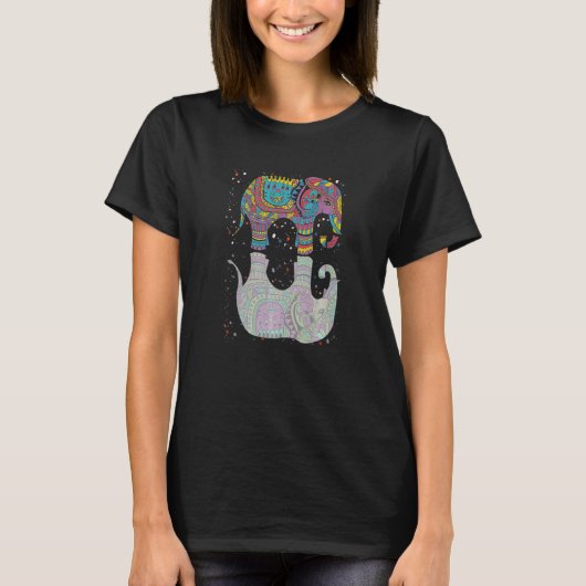 象カラフル反射ゾウ Tシャツ (正面)