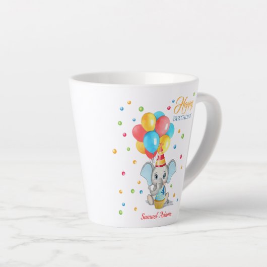 象カラフル漫画子供の誕生日 カフェラテマグ (右アングル)