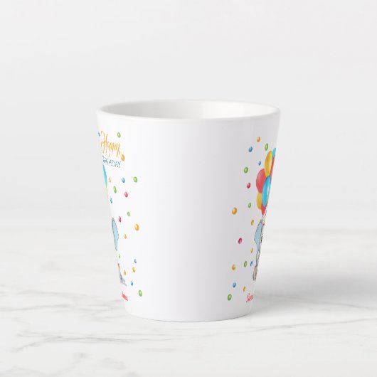 象カラフル漫画子供の誕生日 カフェラテマグ (正面)