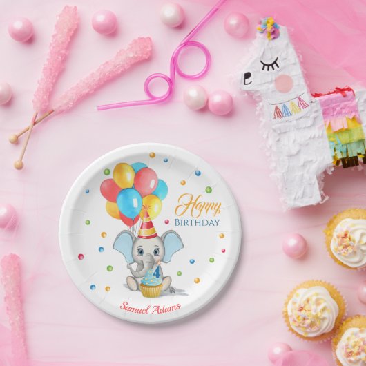 象カラフル漫画子供の誕生日 ペーパープレート (パーティー)