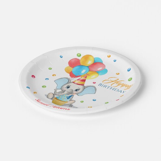 象カラフル漫画子供の誕生日 ペーパープレート (アングル)