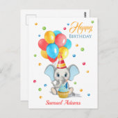 象カラフル漫画子供の誕生日 ポストカード (正面/裏面)