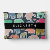 象カラフル象、象の模様、あなたの名前 アクセサリーポーチ (裏面)