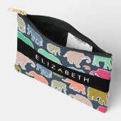 象カラフル象、象の模様、あなたの名前 アクセサリーポーチ (見開き)