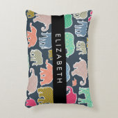 象カラフル象、象の模様、あなたの名前 アクセントクッション (正面(垂直))