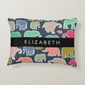 象カラフル象、象の模様、あなたの名前 アクセントクッション (裏面)