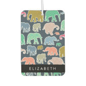 象カラフル象、象の模様、あなたの名前 カーエアーフレッシュナー (正面)