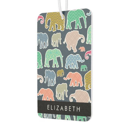 象カラフル象、象の模様、あなたの名前 カーエアーフレッシュナー (左)