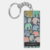象カラフル象、象の模様、あなたの名前 キーホルダー (正面左)