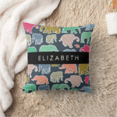 象カラフル象、象の模様、あなたの名前 クッション (ブランケット)