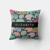 象カラフル象、象の模様、あなたの名前 クッション (裏面)