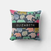 象カラフル象、象の模様、あなたの名前 クッション (正面)