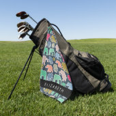 象カラフル象、象の模様、あなたの名前 ゴルフタオル (グリーン)