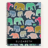 象カラフル象、象の模様、あなたの名前 ノートブック (正面)