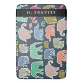 象カラフル象、象の模様、あなたの名前 バスマット (正面縦)