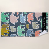 象カラフル象、象の模様、あなたの名前 ビーチタオル (正面)