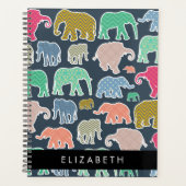 象カラフル象、象の模様、あなたの名前 プランナー手帳 (正面)