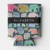 象カラフル象、象の模様、あなたの名前 缶クーラー (正面)