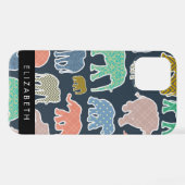 象カラフル象、象の模様、あなたの名前 iPhoneケース (裏面横)