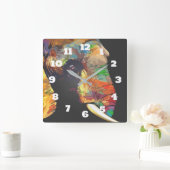象カラフル頭ポートレートスケッチ スクエア壁時計 (ホーム)
