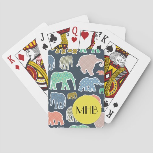象カラフル、象のパターン、モノグラム トランプ (裏面)