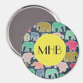 象カラフル、象のパターン、モノグラム マグネット (正面/裏面)