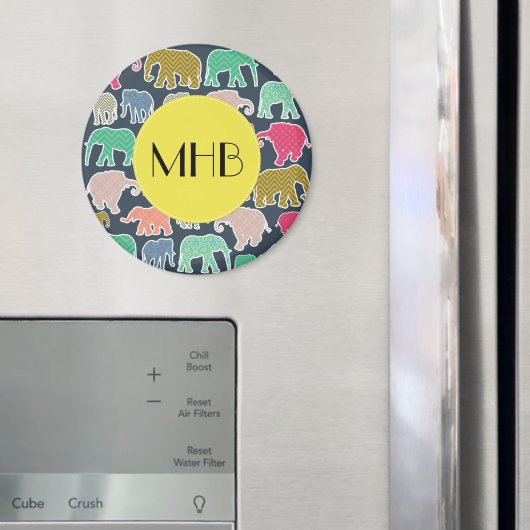 象カラフル、象のパターン、モノグラム マグネット (インサイチュ (冷蔵庫))