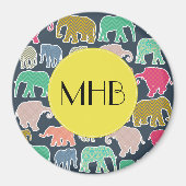 象カラフル、象のパターン、モノグラム マグネット (正面)