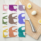 象カラフル、象の模様 キッチンタオル (四つ折り)