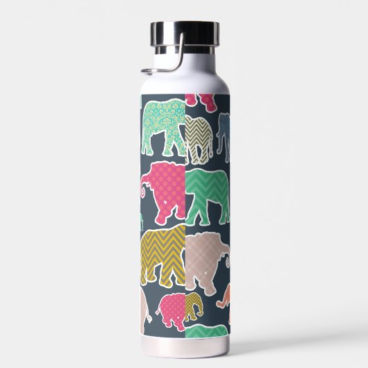 象カラフル、象の模様、ジグザグ ウォーターボトル (右面)