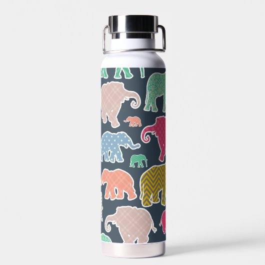 象カラフル、象の模様、ジグザグ ウォーターボトル (背面)