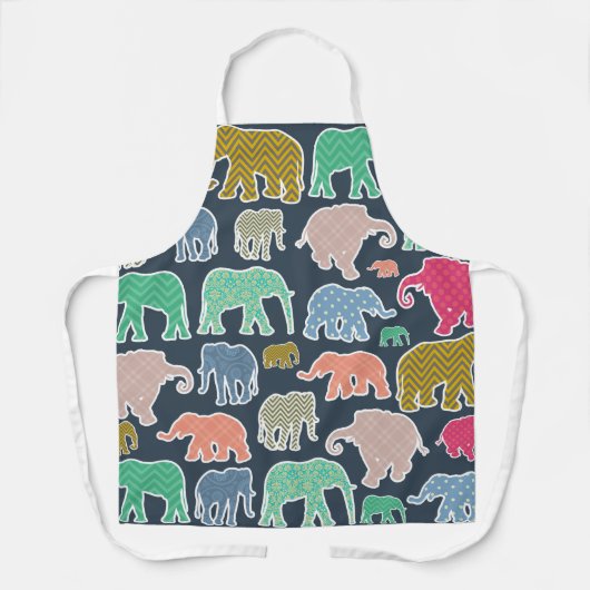 象カラフル、象の模様、ジグザグ エプロン (正面)