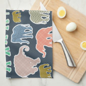 象カラフル、象の模様、ジグザグ キッチンタオル (四つ折り)