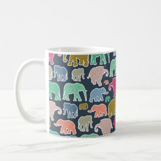 象カラフル、象の模様、ジグザグ コーヒーマグカップ (左)