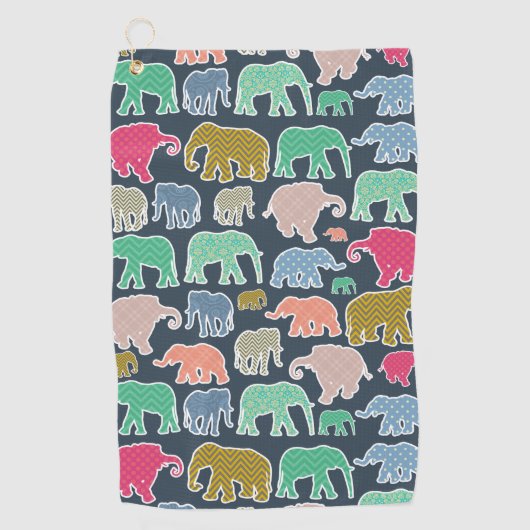 象カラフル、象の模様、ジグザグ ゴルフタオル (正面)