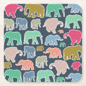 象カラフル、象の模様、ジグザグ スクエアペーパーコースター (正面)